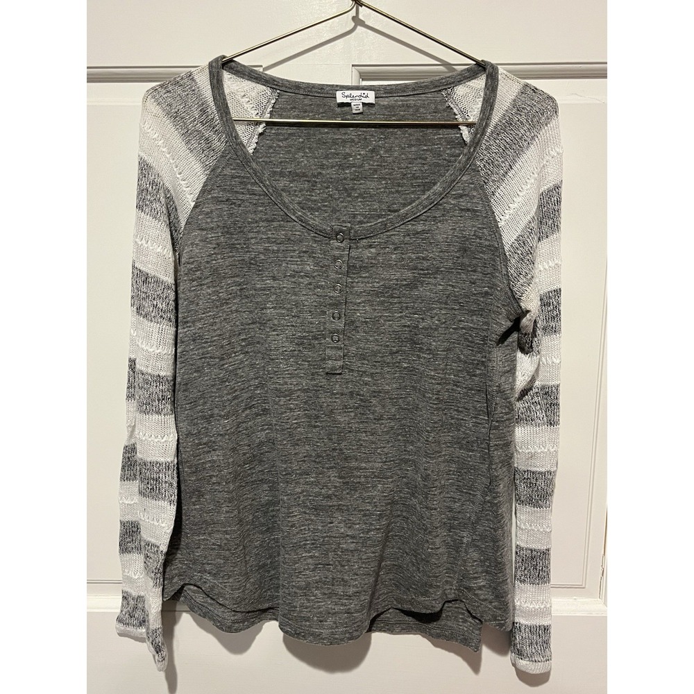 Splendid Top Womens Medium Grey Henley Long Sleeve Rugby Style